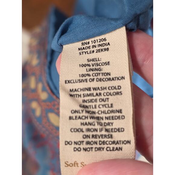 Soft Surroundings Dress XL Blue Mirapani Prairie Tiered Boho Embroidered Maxi - Picture 11 of 13